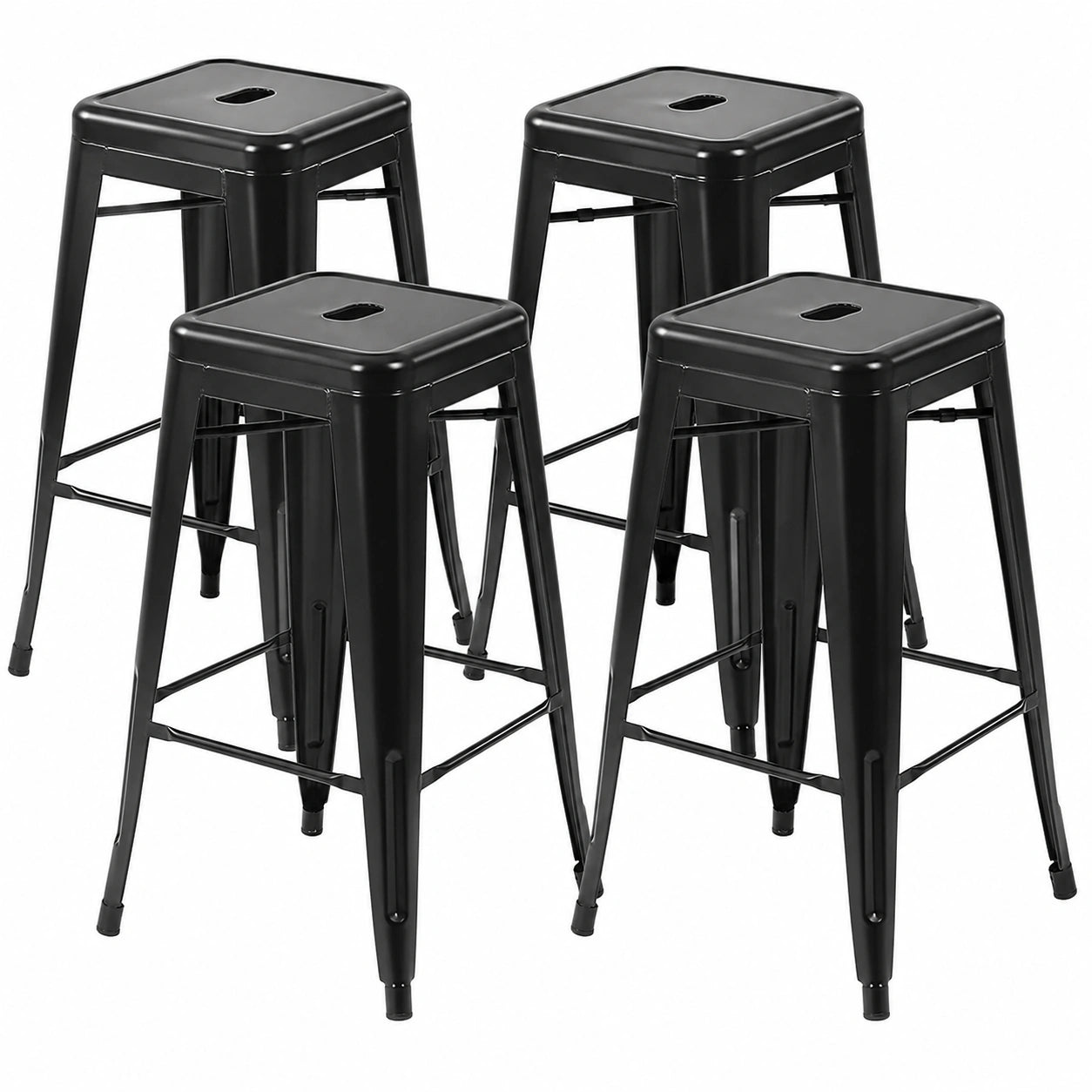 Barhocker – 4er-Set, 76 cm, Industriestil, stapelbar, aus Metall, Schwarz, für Esszimmer und Balkon