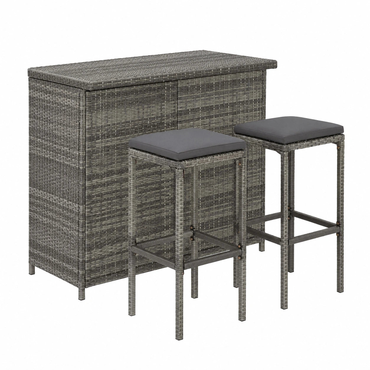 Stehtisch – 3-teilig, aus Rattan, Grau