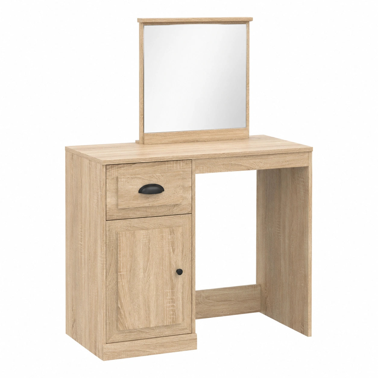 Schminktisch – 90 × 50 × 132,5 cm, moderner Stil, mit Stauraum, mit Schubladen, aus Holzwerkstoff und Eichenholz, Sonoma-Eiche
