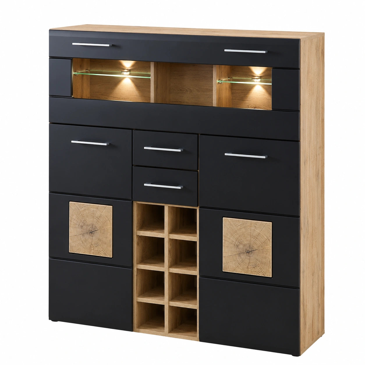Schrank – 120 × 128 × 37 cm, moderner Stil, mit LED-Beleuchtung, aus Eichenholz, Schwarz