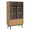 Vitrine – 85 cm, mit Schubladen, aus Glas, Naturfarben, für Wohnzimmer