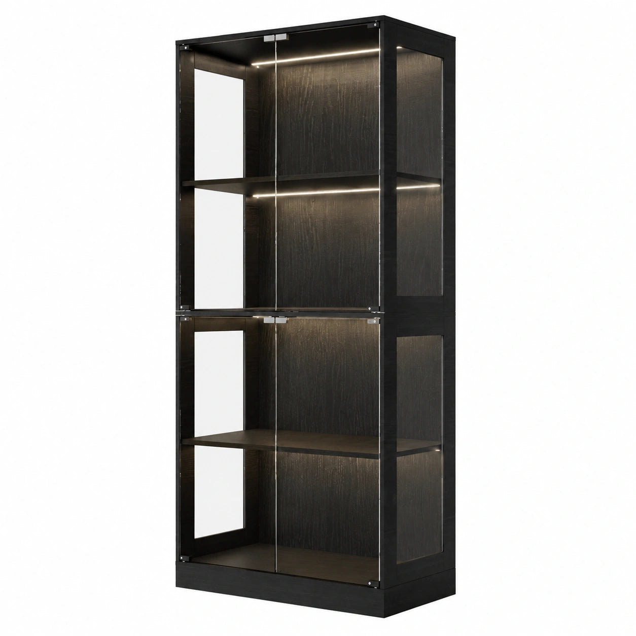 Vitrine – 165 cm, mit LED-Beleuchtung, Schwarz, für Wohnzimmer, Schlafzimmer und Büro
