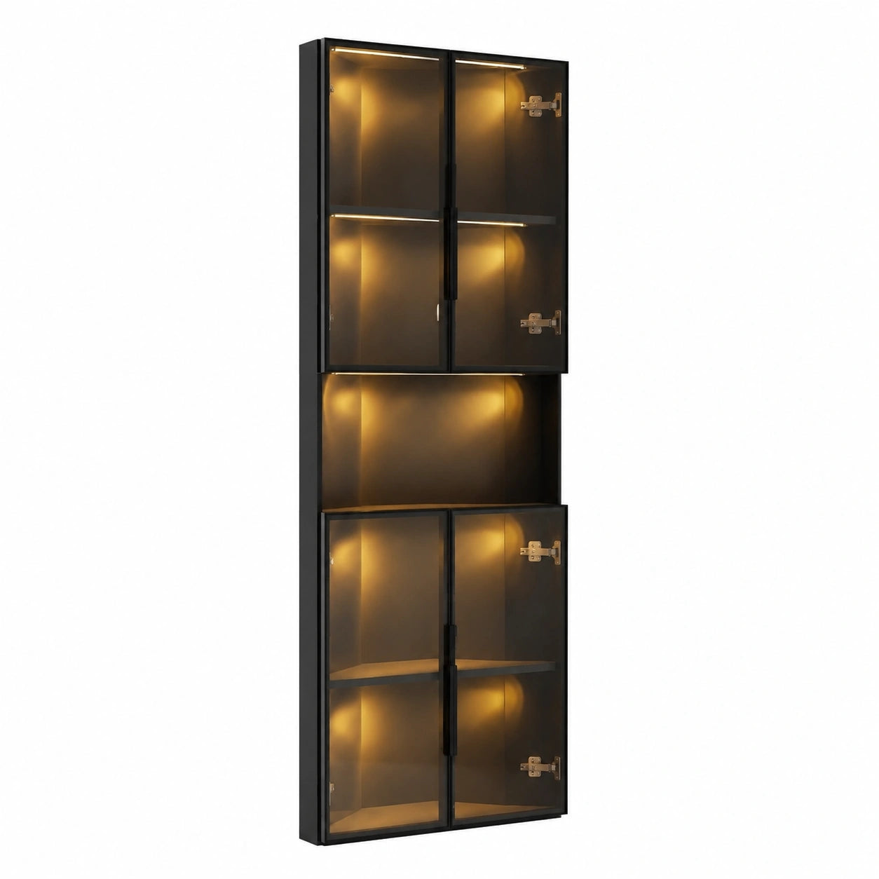 Glasvitrine – 160 cm, mit LED-Beleuchtung, Schwarz, für Wohnzimmer
