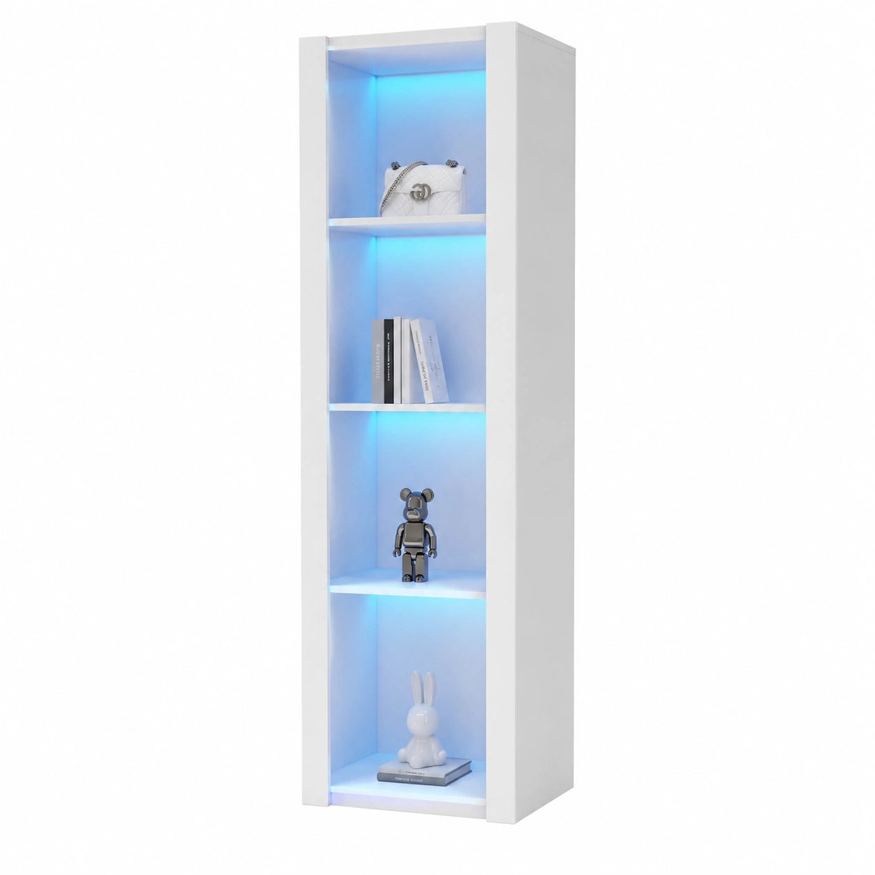Vitrine – 55 × 38 × 166 cm, moderner Stil, mit LED-Beleuchtung, Weiß, für Küche, Wohnzimmer und Büro