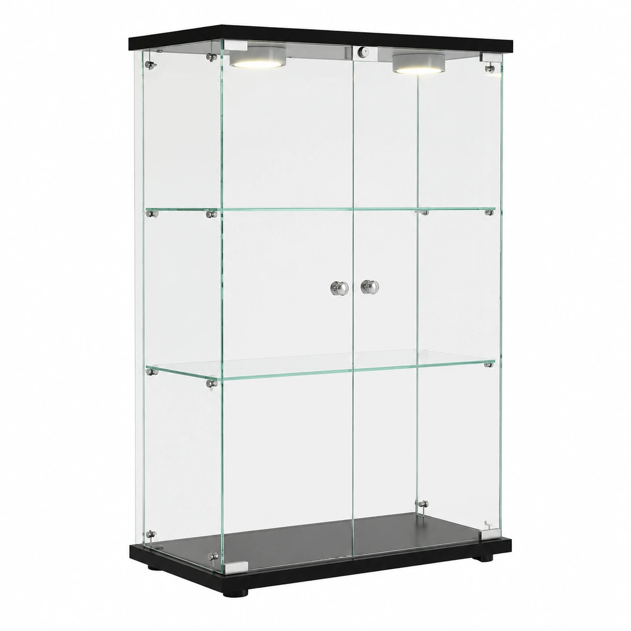 Glasvitrine – 125 × 79 × 36,5 cm, mit LED-Beleuchtung, Schwarz