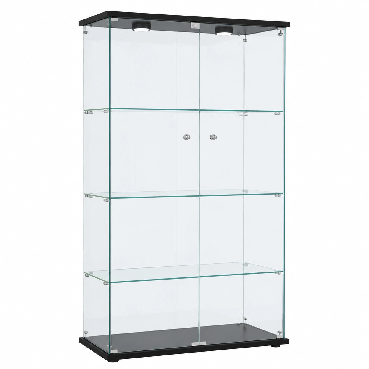 Glasvitrine – mit LED-Beleuchtung, aus Glas, Schwarz, für Wohnzimmer und Büro