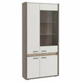 Vitrine – 82 × 198 × 37 cm, aus Eichenholz und Glas, Hellgrau, für Wohnzimmer