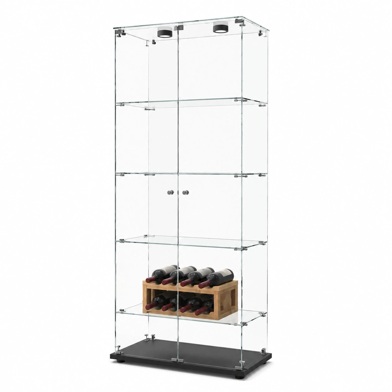 Vitrinenschrank – mit LED-Beleuchtung, mit mehreren Türen, aus Glas, Schwarz, für Wohnzimmer und Schlafzimmer