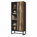 Vitrinenschrank – 80 × 41 × 175 cm, mit LED-Beleuchtung, aus Glas und Holz, Braun und Schwarz, für Wohnzimmer